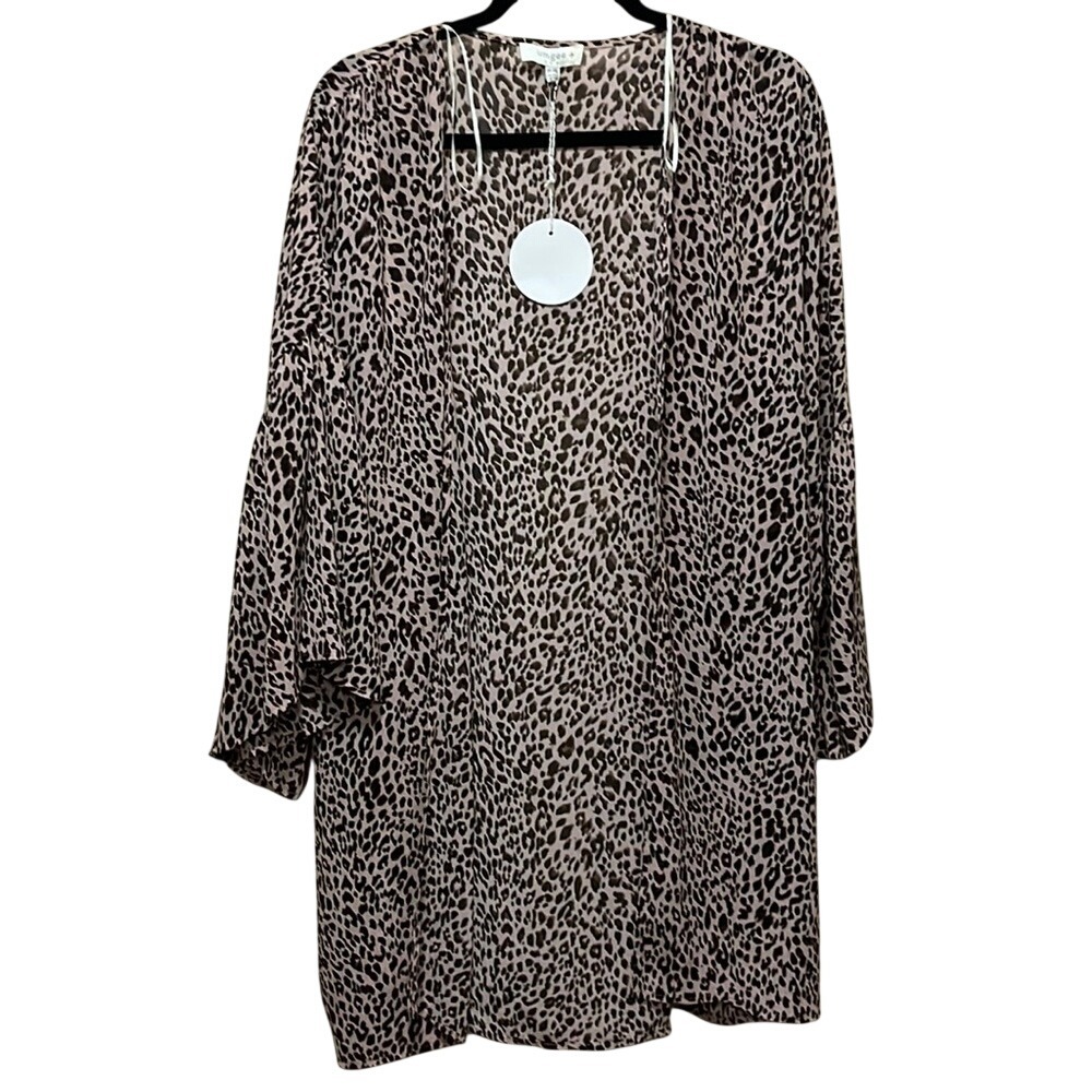Umgee Leopard Print Kimono Cardigan Bell Sleeve Plus Size 1XL 2XL WA5410 New